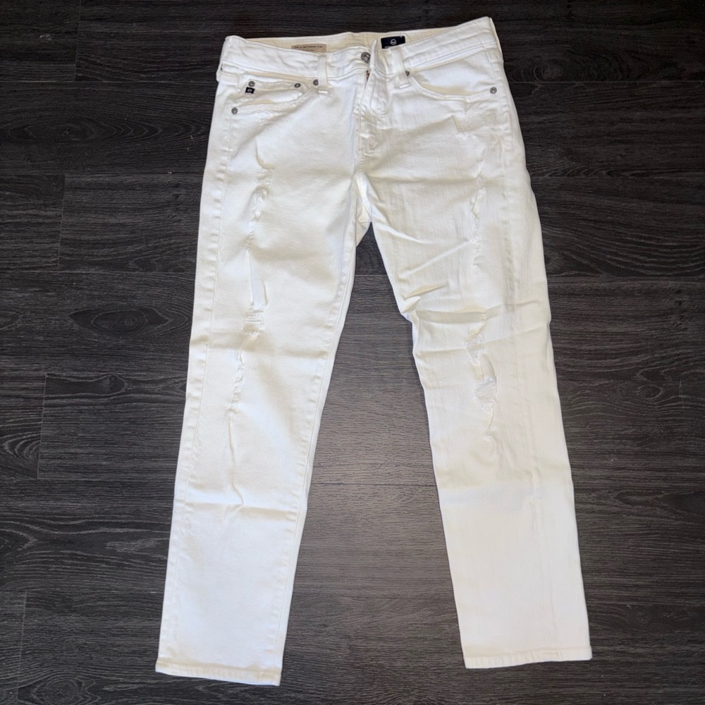 Ag Adriano Goldschmied White Slim Jeans Distressed
